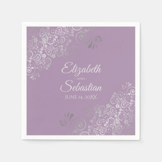 Lavendel Paarse & zilveren franjes Elegante bruilo Servet (Voorkant)