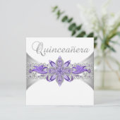 Lavendel Paarse Zilveren Quinceanera Uitnodigingen (Staand voorkant)