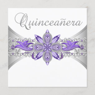 Lavendel Paarse Zilveren Quinceanera Uitnodigingen