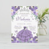 Lavendel Paarse zilveren Rozen vlinder Quinceanera Kaart (Staand voorkant)