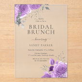 Lavendel Paarse & Zilveren Vrijgezellenfeest Brunc Acryl Uitnodigingen (Voorkant)