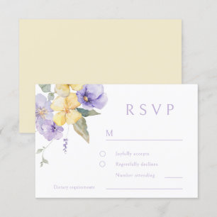 Lavendel Paarse & Zonneschijn Geel Bloemen Bruilof RSVP Kaartje