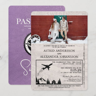 Lavendel Paarse Zweden Paspoort Huwelijksuitnodigi Kaart