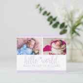 Lavendel Paarsste Hallo Aankondigingskaart (Staand voorkant)