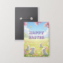Lavendel Paas Cute Witte Konijn Bloemrijke Lente Button