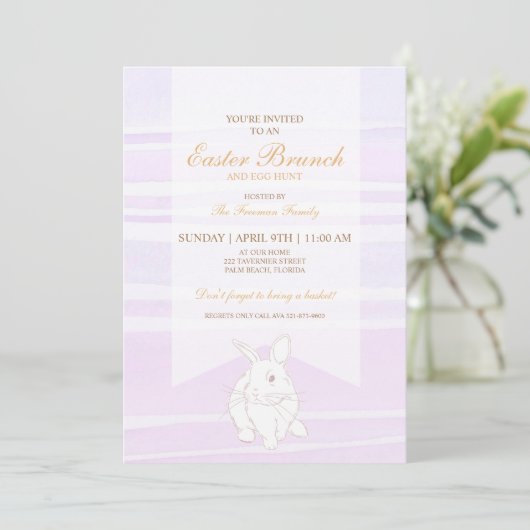 Lavendel Paasbrunch & Egg Hunt Bunny Kaart (Staand voorkant)