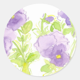 Lavendel Pansy Waterverf Cottage Garden Ronde Sticker