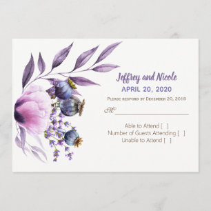 Lavendel Papaver Aquarel Trouw RSVP Kaart
