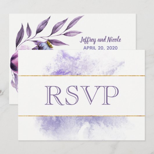 Lavendel Papaver Waterverf Trouw RSVP Kaart (Voorkant / Achterkant)