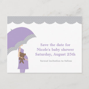Lavendel Paraplu Baby shower Save the Date Aankondigingskaart