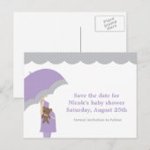 Lavendel Paraplu Baby shower Save the Date Aankondigingskaart (Voorkant / Achterkant)