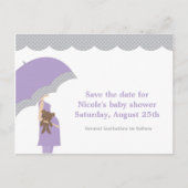 Lavendel Paraplu Baby shower Save the Date Aankondigingskaart (Voorkant)