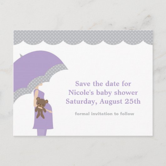 Lavendel Paraplu Baby shower Save the Date Aankondigingskaart (Voorkant)