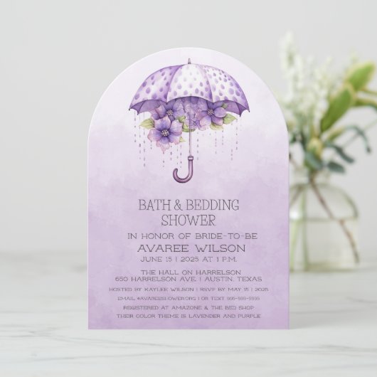 Lavendel paraplu en bloemen Vrijgezellenfeest Kaart (Staand voorkant)