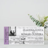 Lavendel Paris Bruiloft Boarding Pass Uitnodiging (Staand voorkant)