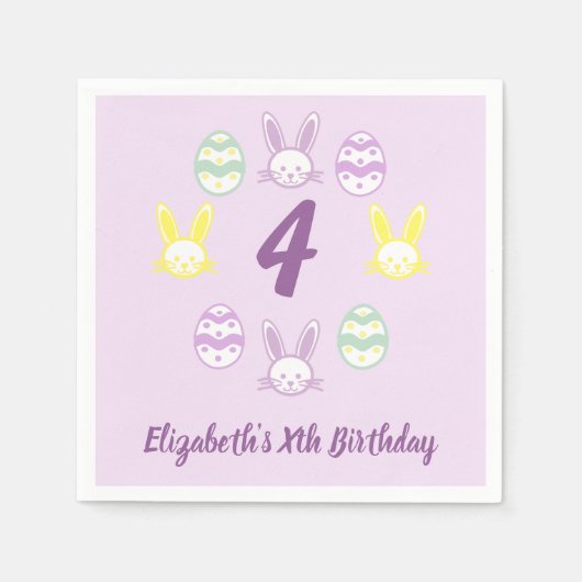 Lavendel Pasen 4e verjaardag Servet (Voorkant)