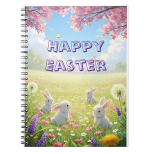 Lavendel Pasen Schattig Witte Konijn Bloemrijk Len Notitieboek