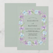 Lavendel Pastel Bloemenkrans Bruiloft Kaart (Voorkant / Achterkant)