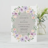 Lavendel Pastel Bloemenkrans Bruiloft Kaart (Staand voorkant)