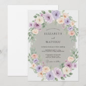 Lavendel Pastel Bloemenkrans Bruiloft Kaart (Voorkant / Achterkant)