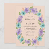 Lavendel Pastel Bloemige Lente Bruiloft Kaart (Voorkant / Achterkant)