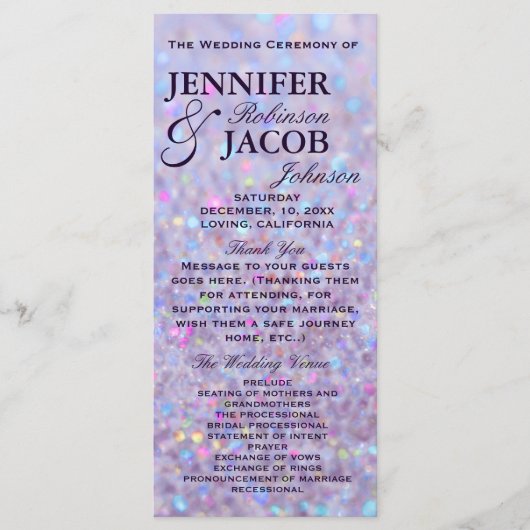 Lavendel Pastel Bokeh Lights Programmakaart (Voorkant)