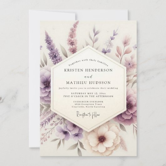 Lavendel Pastel Wilde Bloemen Bruiloft Kaart (Voorkant)