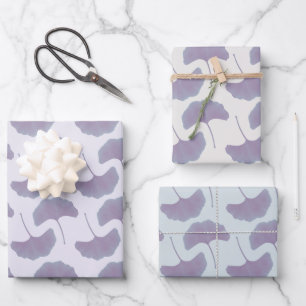Lavendel & Pastelblauwe Ginkobladeren Inpakpapier Vel