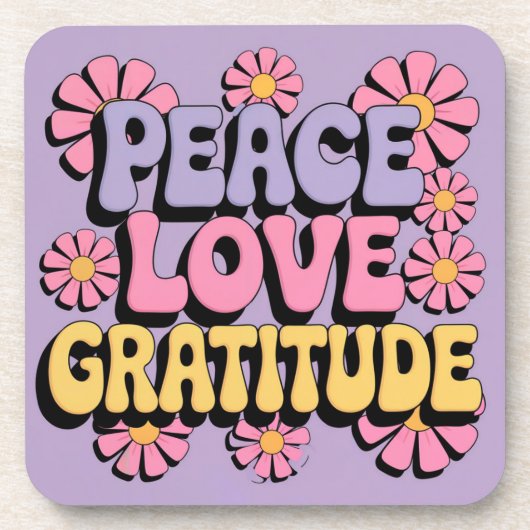 Lavendel Peace Love Dankbaarheid Onderzetter Set (Voorkant)