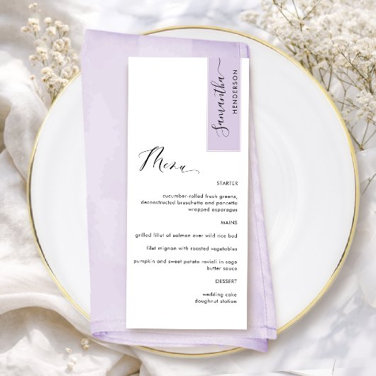 Lavendel Persoonlijk met gastnaam Elegant menu
