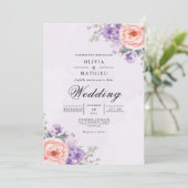 Lavendel perzik bloesem boog bruiloft kaart (Staand voorkant)