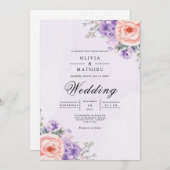 Lavendel perzik bloesem boog bruiloft kaart (Voorkant / Achterkant)