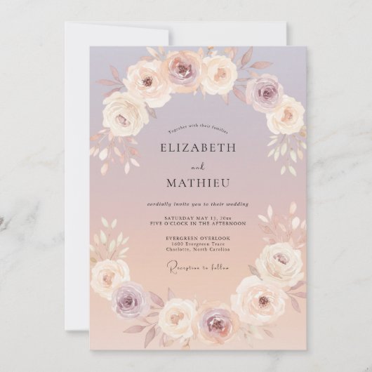 Lavendel Perzik Serene Romantische Bruiloft Kaart (Voorkant)