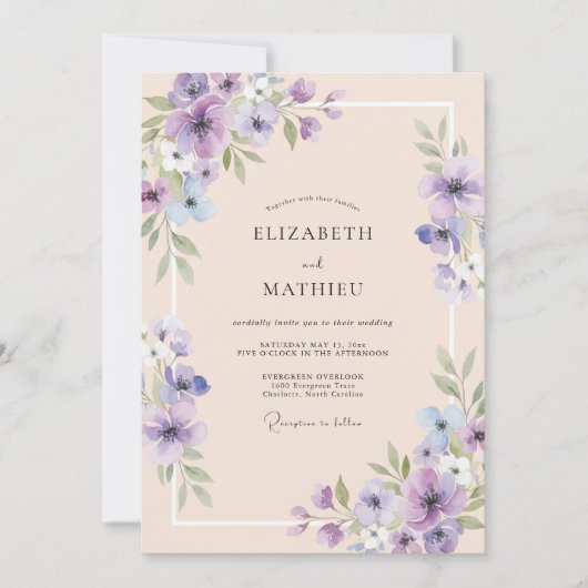 Lavendel Perzikblad Bruiloft Kaart (Voorkant)