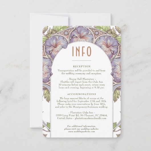 Lavendel Petunia Bruiloft INFO  Art Nouveau Kaart (Voorkant)