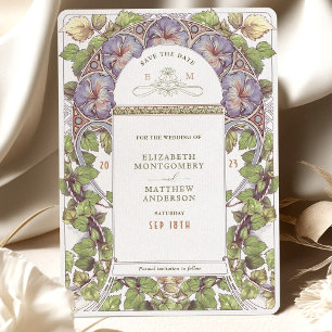Lavendel Petunia Save the Date  Art Nouveau Kaart