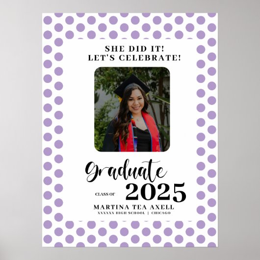 Lavendel Photo Polka Dots Afstudeerfeest Poster (Voorkant)
