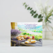 Lavendel picknick met kaas en brood feestdagenkaart (Staand voorkant)