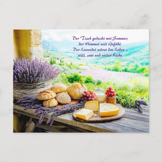 Lavendel picknick met kaas en brood feestdagenkaart (Voorkant)