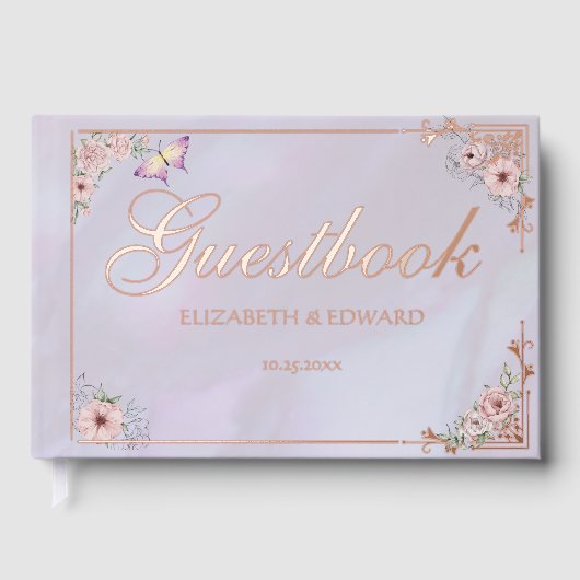  Lavendel pioen bruiloft Folie gastenboek (Voorkant)