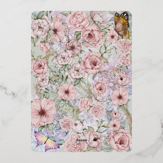  Lavendel Pioen Bruiloft Folie Uitnodiging (Achterkant)