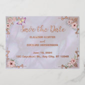  Lavendel Pioen Folie Save The Date Kaart (Voorkant)