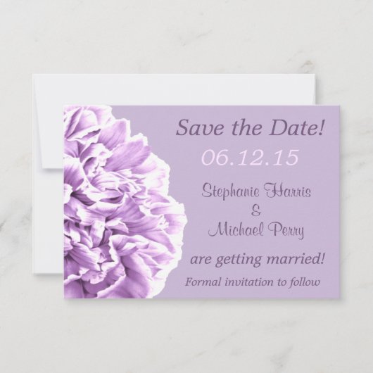 Lavendel Pioen Trouwdatumkaart Save The Date (Voorkant)