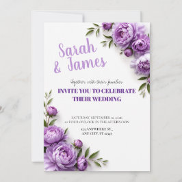 Lavendel Pioen Trouwuitnodiging Kaart