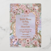 Lavendel Pioen Vrijgezellenfeest Tea Party Folie Uitnodiging (Voorkant)