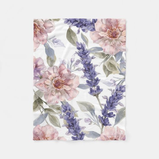 Lavendel Pioen Waterverf Bloementuin Fleece Deken (Voorkant)