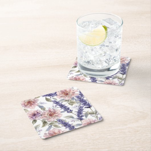 Lavendel Pioen Waterverf Bloemetuin Kartonnen Onderzetters (Insitu)