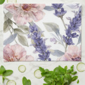 Lavendel Pioen Waterverf Bloemetuin Theedoek (Gevouwen)