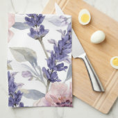 Lavendel Pioen Waterverf Bloemetuin Theedoek (Quarter Fold)