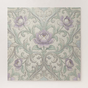 Lavendel Pioen Zilveren Scroll Ornate Bloemmotief Legpuzzel